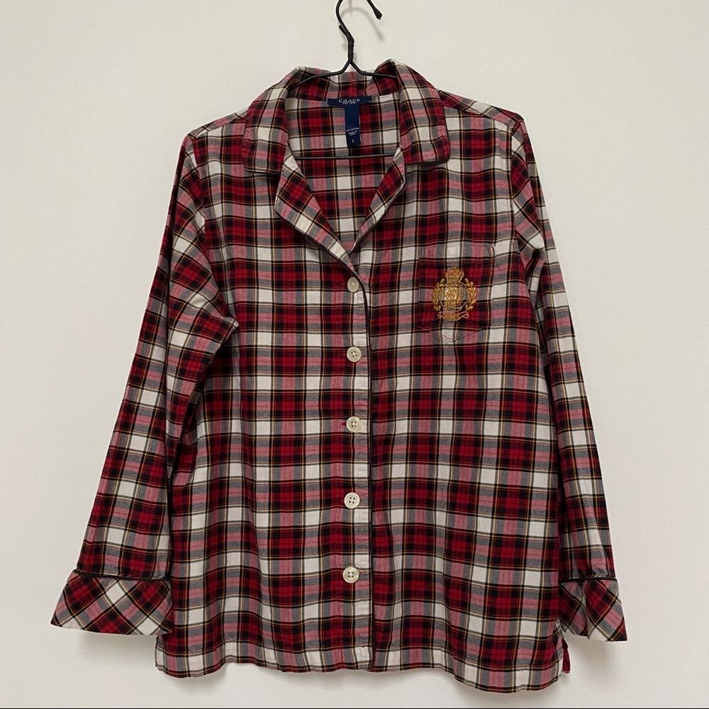 Chaps Plaid Flannel Button Up Pajama Top Size L